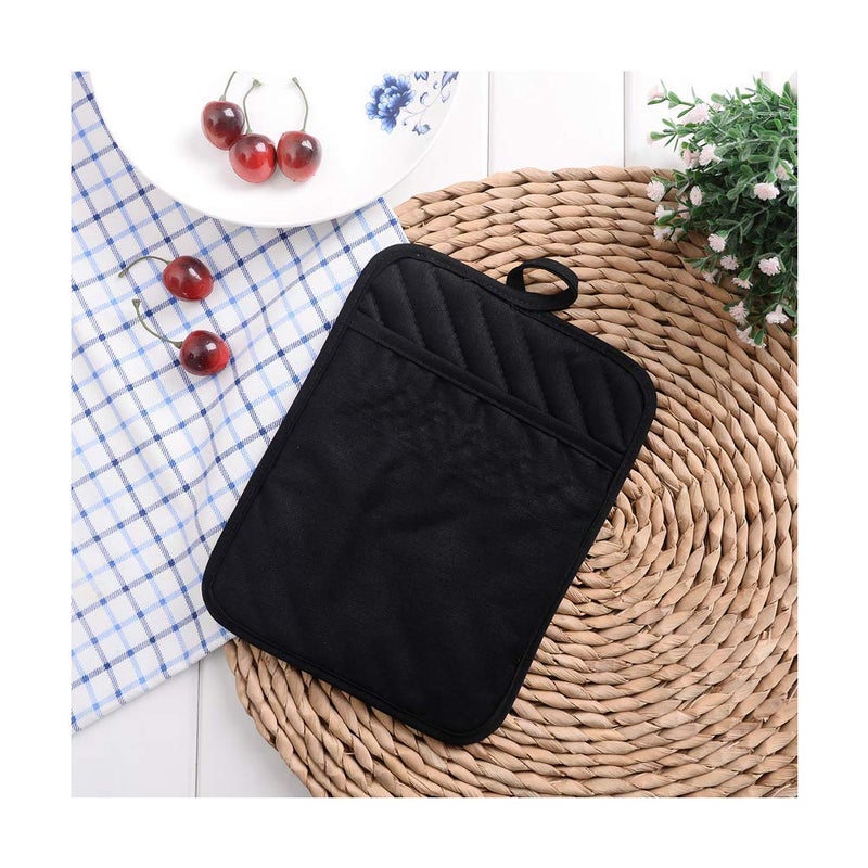 ANYI nyi Pot Holders for Kitchen Heat Resistant, Cotton Hot Pads for Kitchen Counter Table, Black Pot Holders with Pocket - Image 4